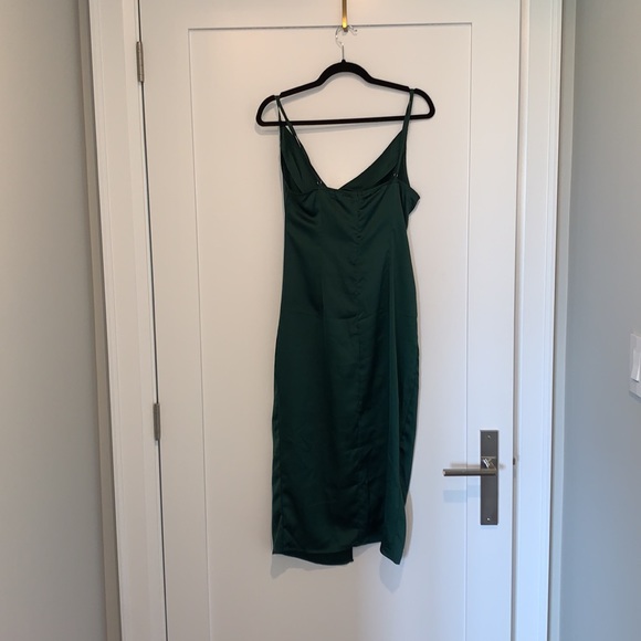 Green Slit Satin Midi Dress - Picture 2 of 3